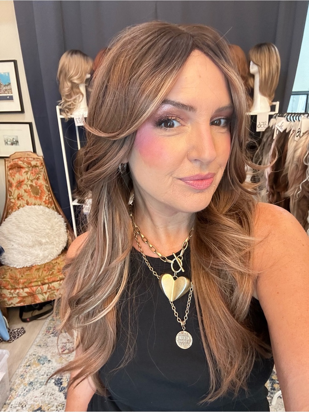 171 "The Maya" Medium Brown Rooted Wig w/ Highlights 24” Synthetic Full Wig